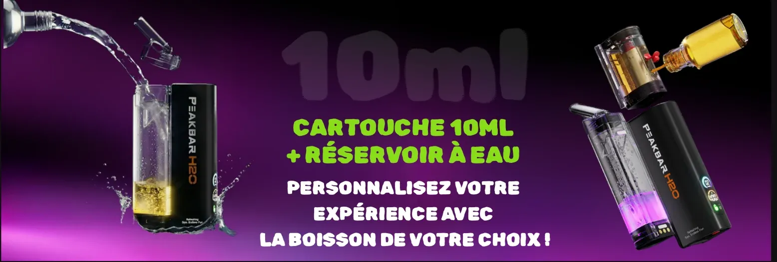 Cartouche 10 ml et réservoir à eau : la boisson de votre choix